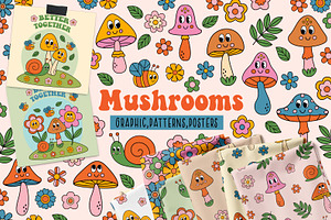 Cute Mushrooms And Flowers