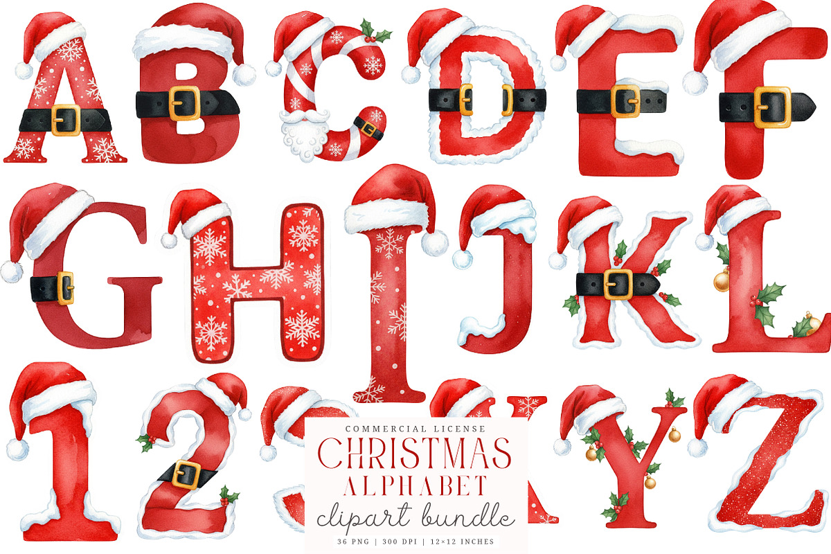 Winter Christmas Santa Alphabet PNG, an Illustration by SinaCreation (Photo 1 of 7)