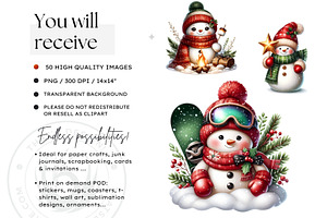 Rustic Christmas Snowman Clipart Set