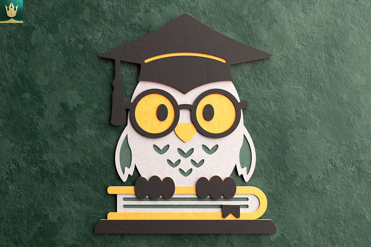 Graduation Owl 3D Layered Cut File, an Animal Illustration by pixaroma (Photo 8 of 8)