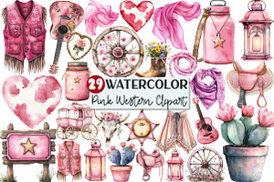 Pink Vintage Western Clipart, an Illustration by Rose Art