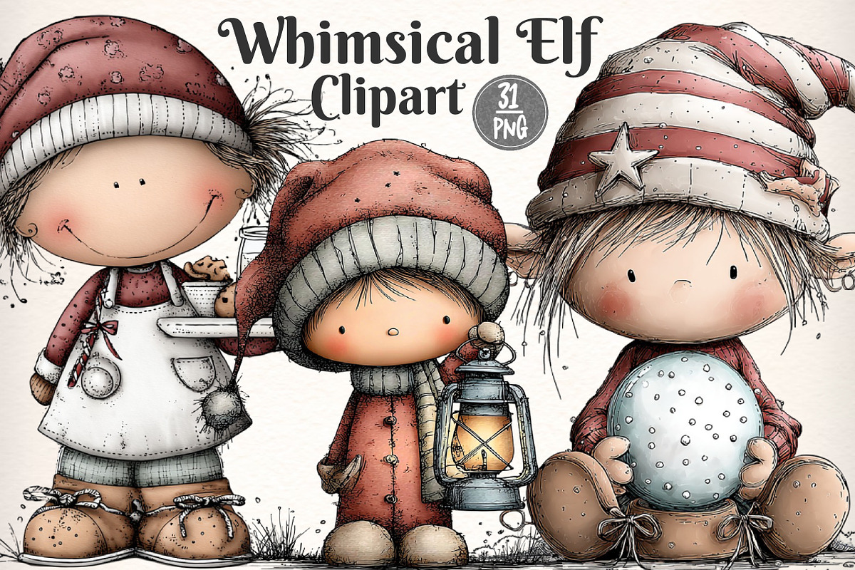 Whimsical Elf Clipart Bundle, an Illustration by Dream Creation (Photo 1 of 6)