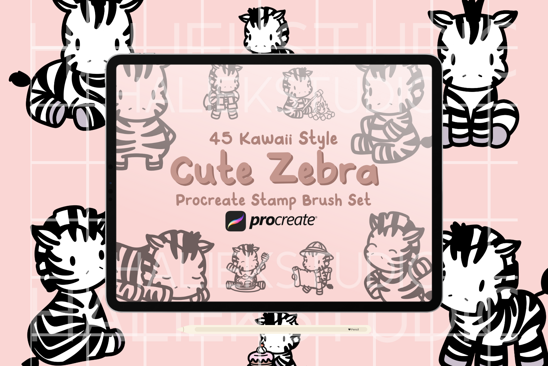 Zebra Procreate Stamp Brush Set, a Brush Add-On by HalieKStudio