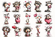 Quirky Valentine Animals Clipart, an Illustration by OK Design (Thumbnail 3 of 6)