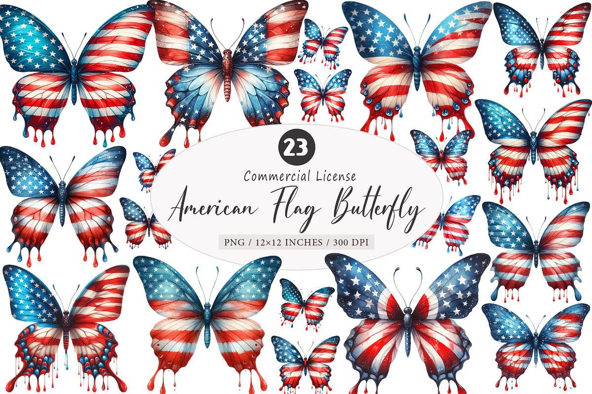 American Flag Butterfly PNG, an Illustration by SinaCreation (Photo 1 of 5)