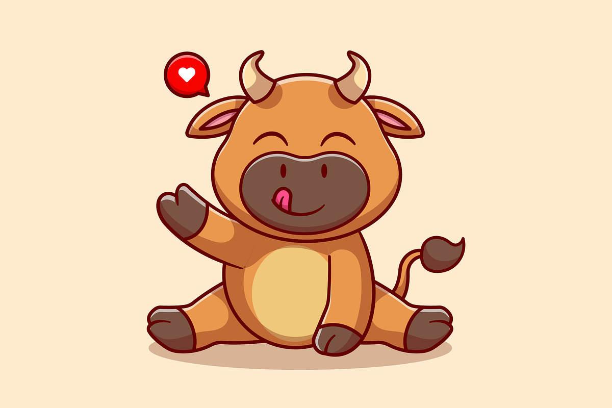 Cute Bull Sitting And Waving Hand, an Animal Illustration by Catalyst Labs (Photo 2 of 3)