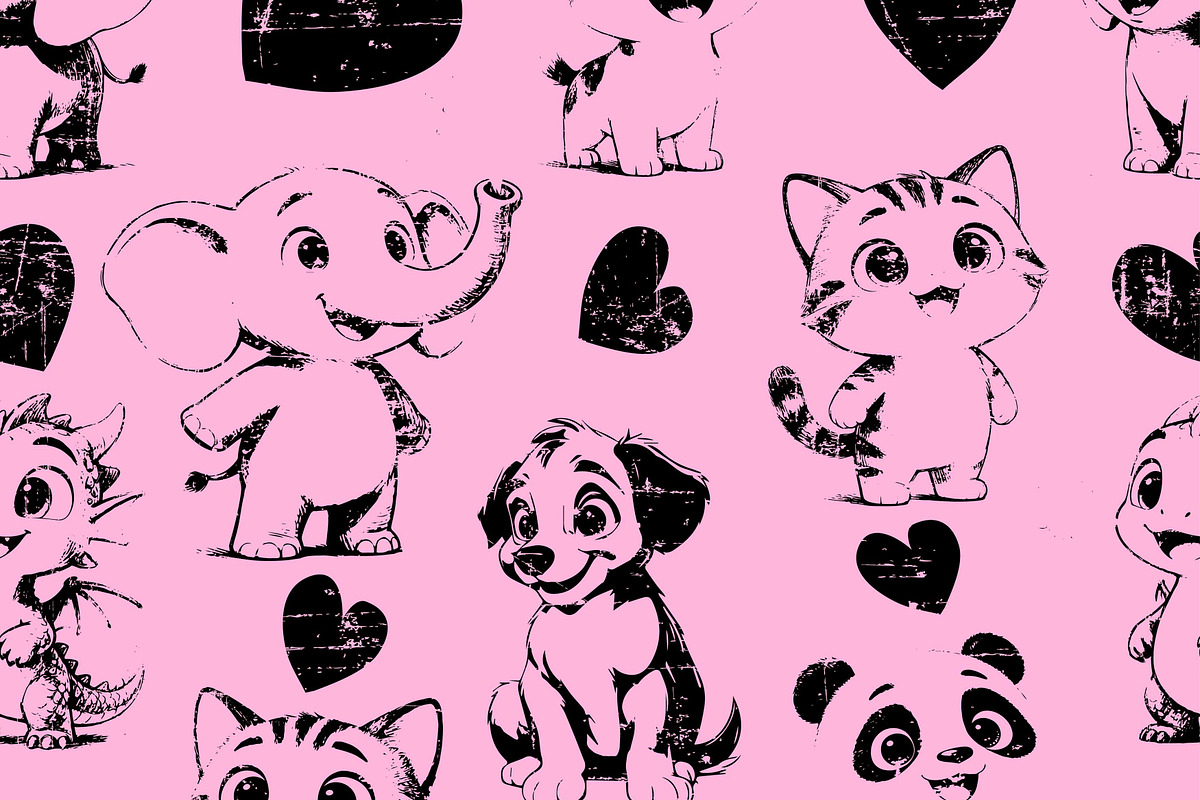 sketch cute animal baby, a Pattern Graphic by AAN Seamless Shop (Photo 1 of 3)