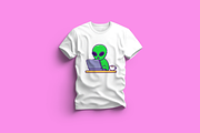 Cute Alien Working On Laptop Cartoon, a Work Illustration by Artstorystudio (Thumbnail 3 of 3)