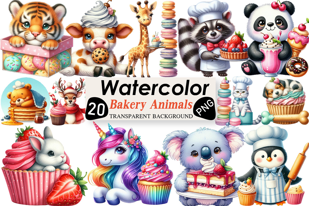 Watercolor Sweets Cute Bakery Animal, an Illustration by Black Bird Studio (Photo 1 of 4)
