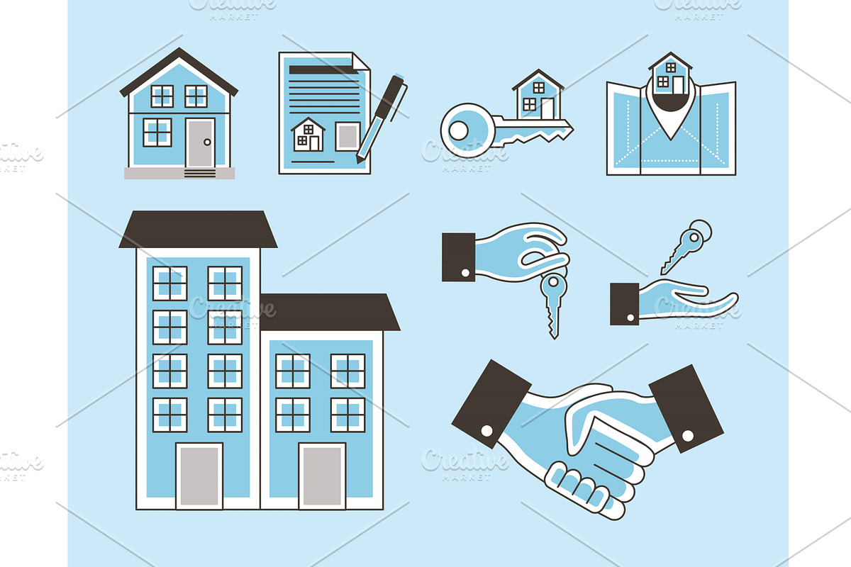 real estate nine icons, an Object Illustration by studiogstock