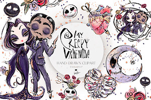 Whimsical Gothic Valentine Clipart