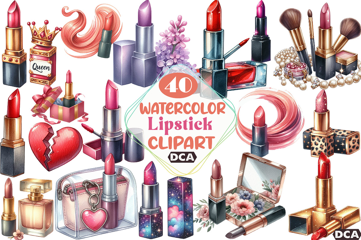 Watercolor Lipstick Clipart, an Illustration by DreamCafeArt (Photo 1 of 7)