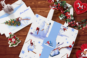 SNOWMEN Watercolor Winter Set