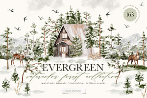 Evergreen Watercolor Forest, an Animal Illustration by Julia Dreams