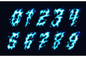 Burning blue numbers. Magic flame, an Illustration by YummyBuum