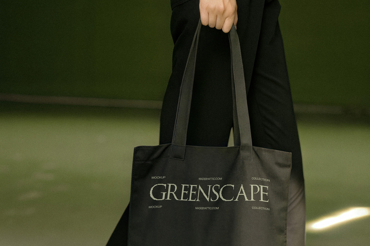 Greenscape 09 : All Black Tote Bag, a Merchandise Mockup by Made by Attic (Photo 2 of 2)