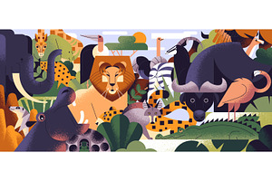 Geometric African animals banner, an Animal Illustration by PaperTrident