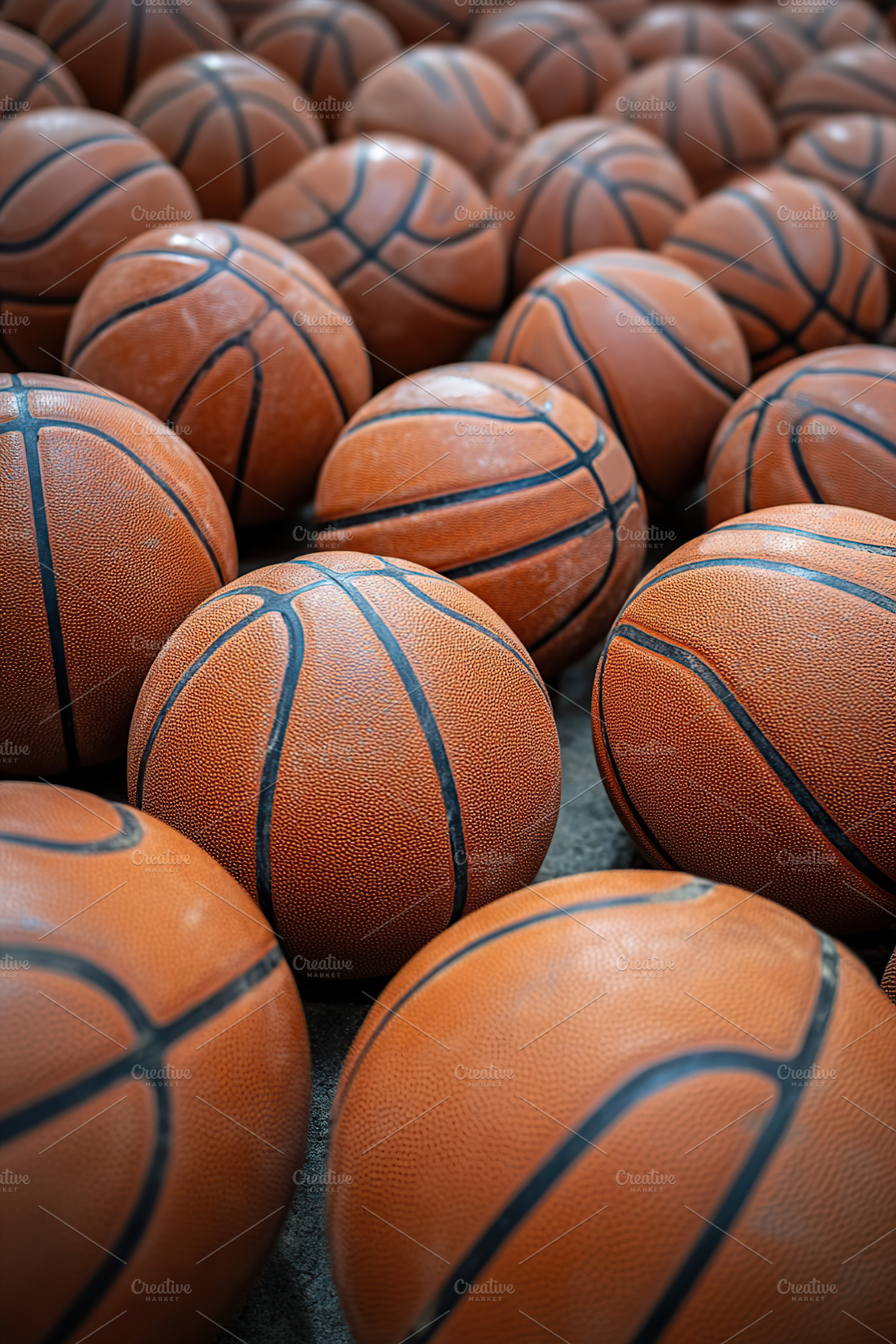 Basketballs arranged in a sports facility for practice and train, a Photo by AlyaAnd
