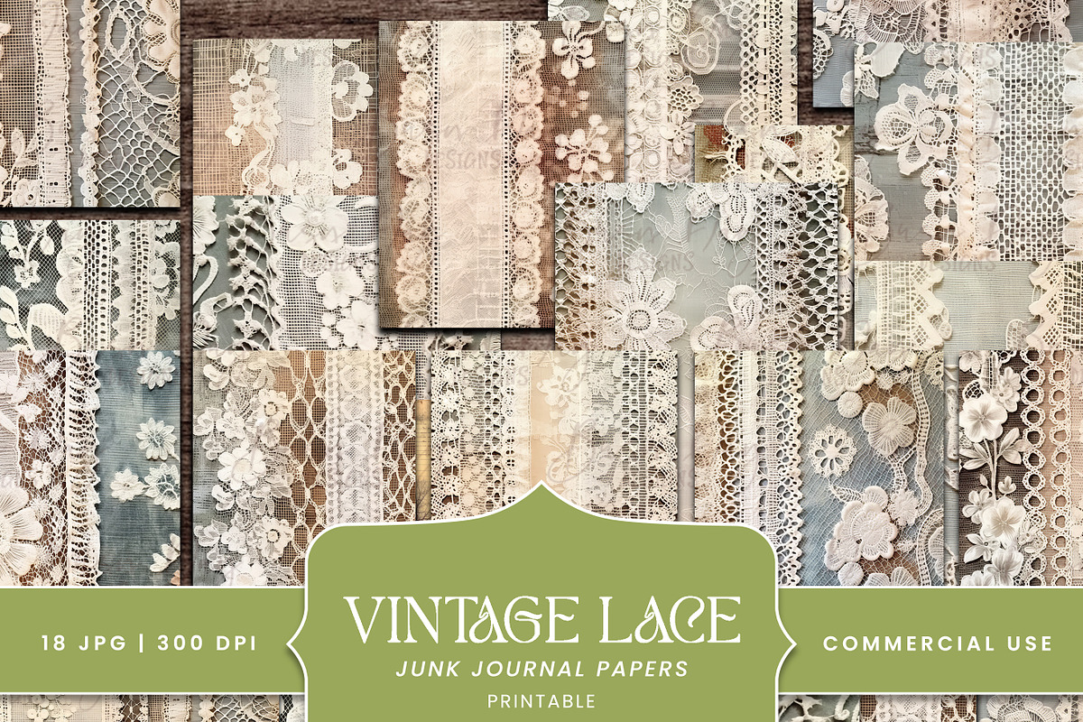 Vintage Lace Junk Journal Paper, a Background Graphic by BusyDaydesign