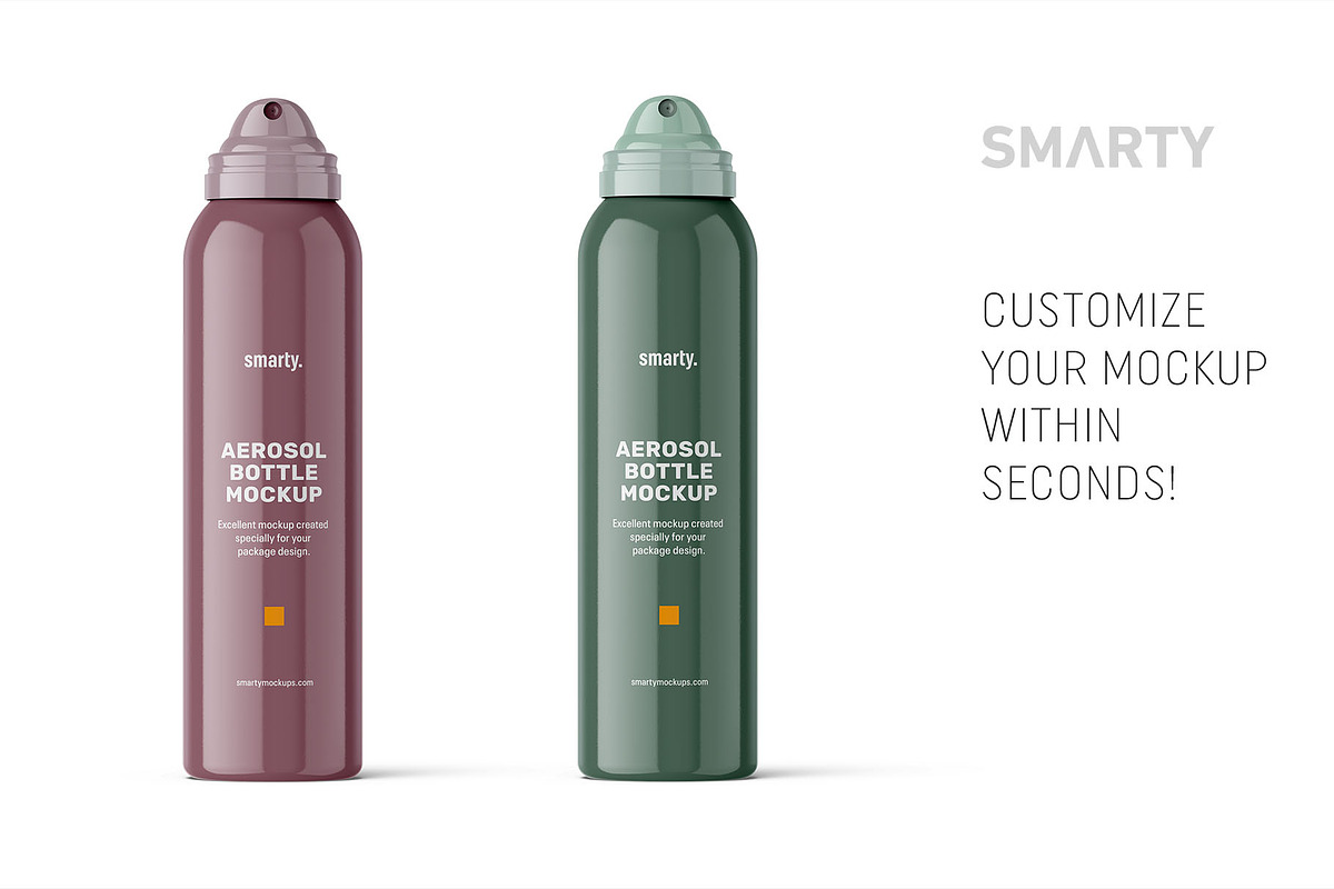 Glossy aerosol bottle mockup, a Packaging Mockup by Smarty Mockups (Photo 3 of 5)