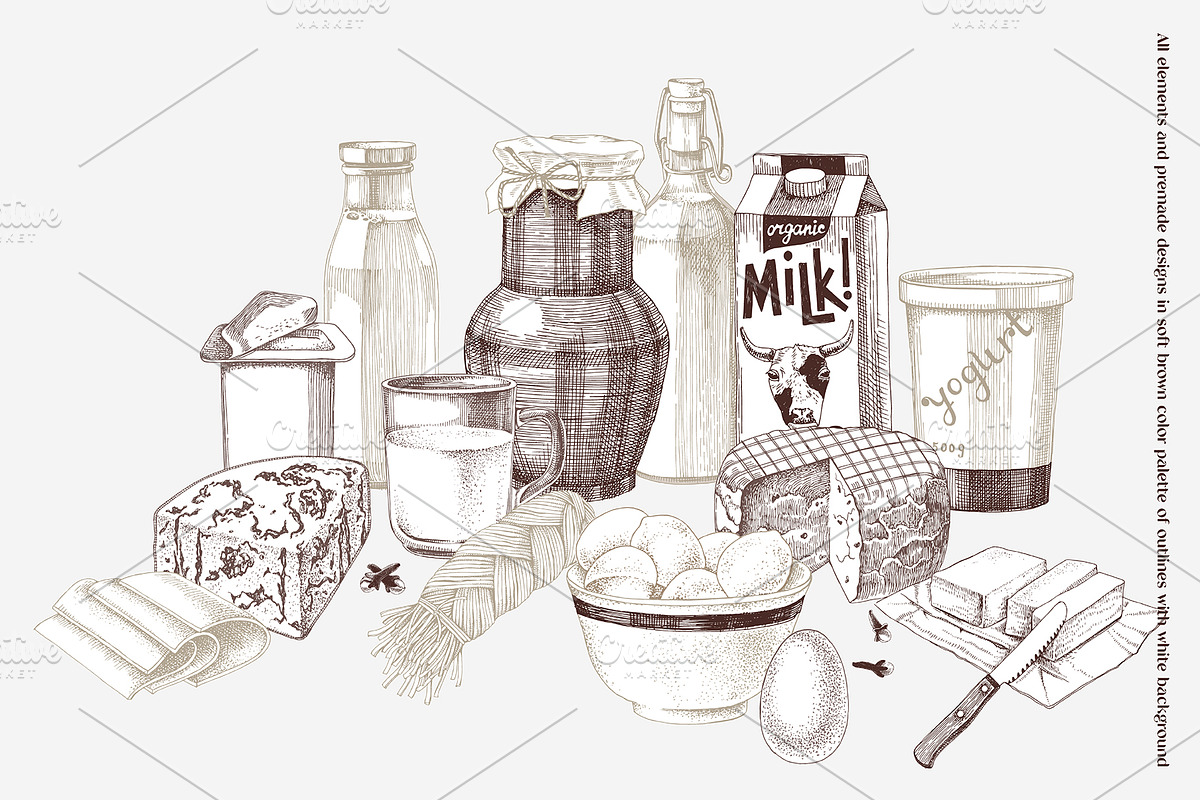 Farm fresh dairy products collection, a Food Illustration by handsketched (Photo 12 of 14)