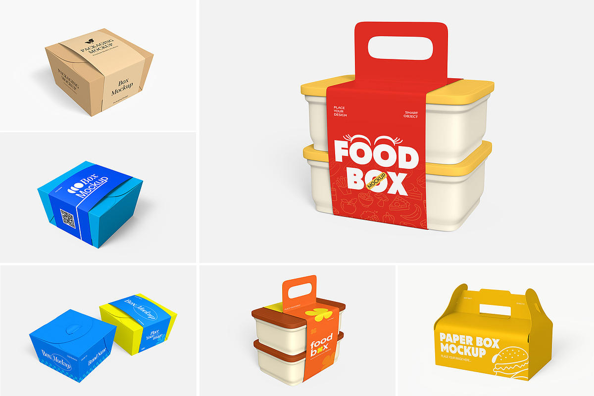 Takeaway Food Box Mockup Pack, a Packaging Mockup by graphypix (Photo 1 of 15)