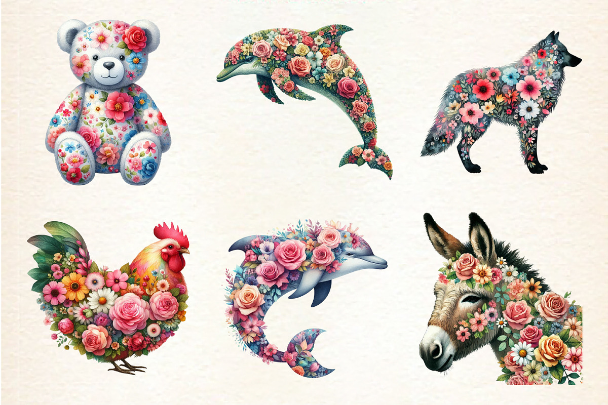 Floral Animals Clipart, Spring Clipa, an Illustration by DreamArtGraphic (Photo 3 of 4)