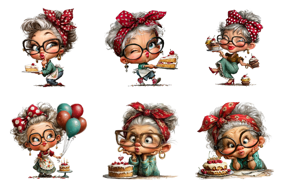 Whimsical old lady birthday clipart, an Illustration by SinaCreation (Photo 5 of 11)
