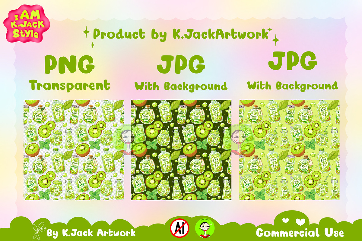 Cute Kiwi Soda Seamless Pattern, a Background Graphic by K.JackArtwork (Photo 2 of 8)