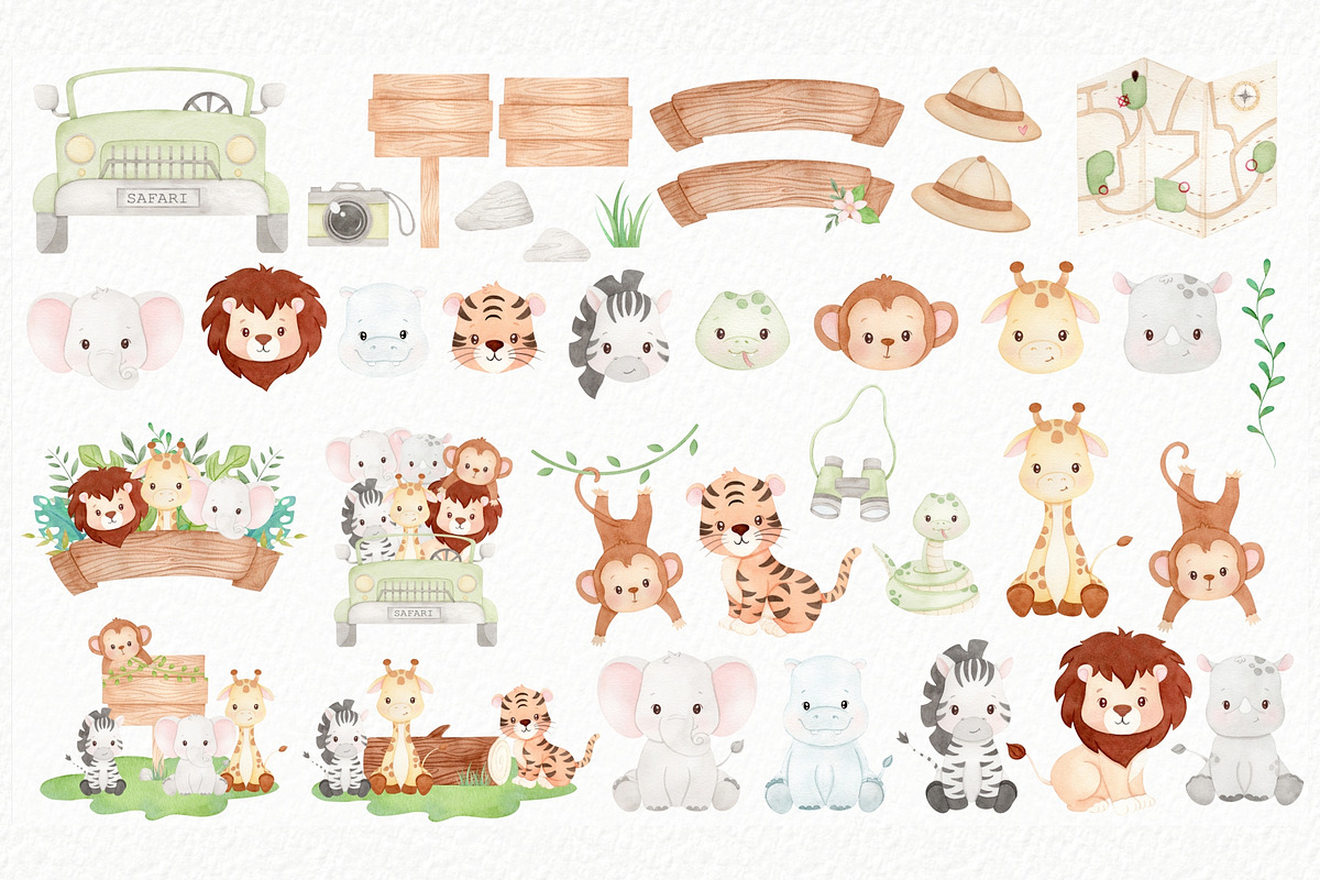 Safari Friends Watercolor Clipart, an Illustration by Estúdio Lin (Photo 2 of 6)