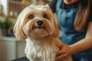 Adorable pup getting groomed. A happ, an Animal Photo by Pixeness Studio
