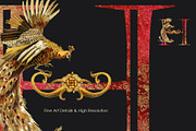 Peacock Gold & Burgundy Monograms, an Object Illustration by FineArt (Thumbnail 4 of 5)