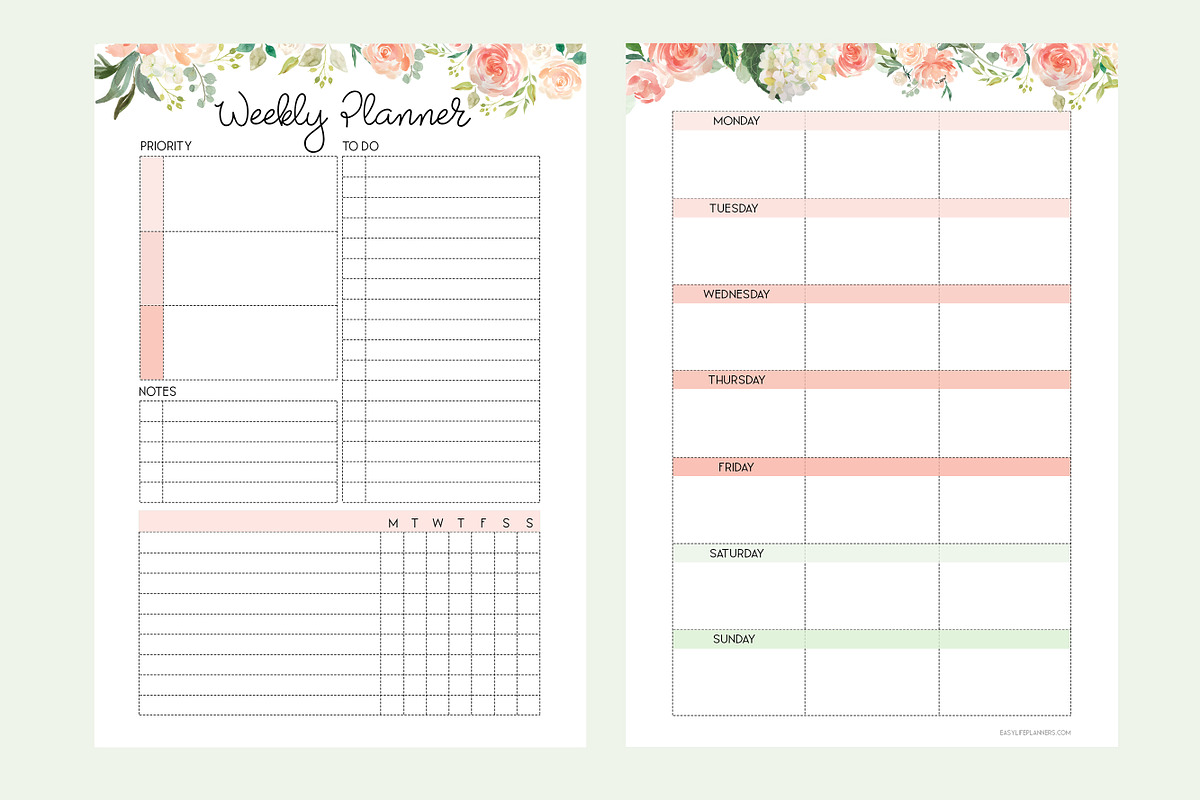 Weekly Planner A5 Inserts, a Stationery Template by EasyLifePlanners (Photo 2 of 5)