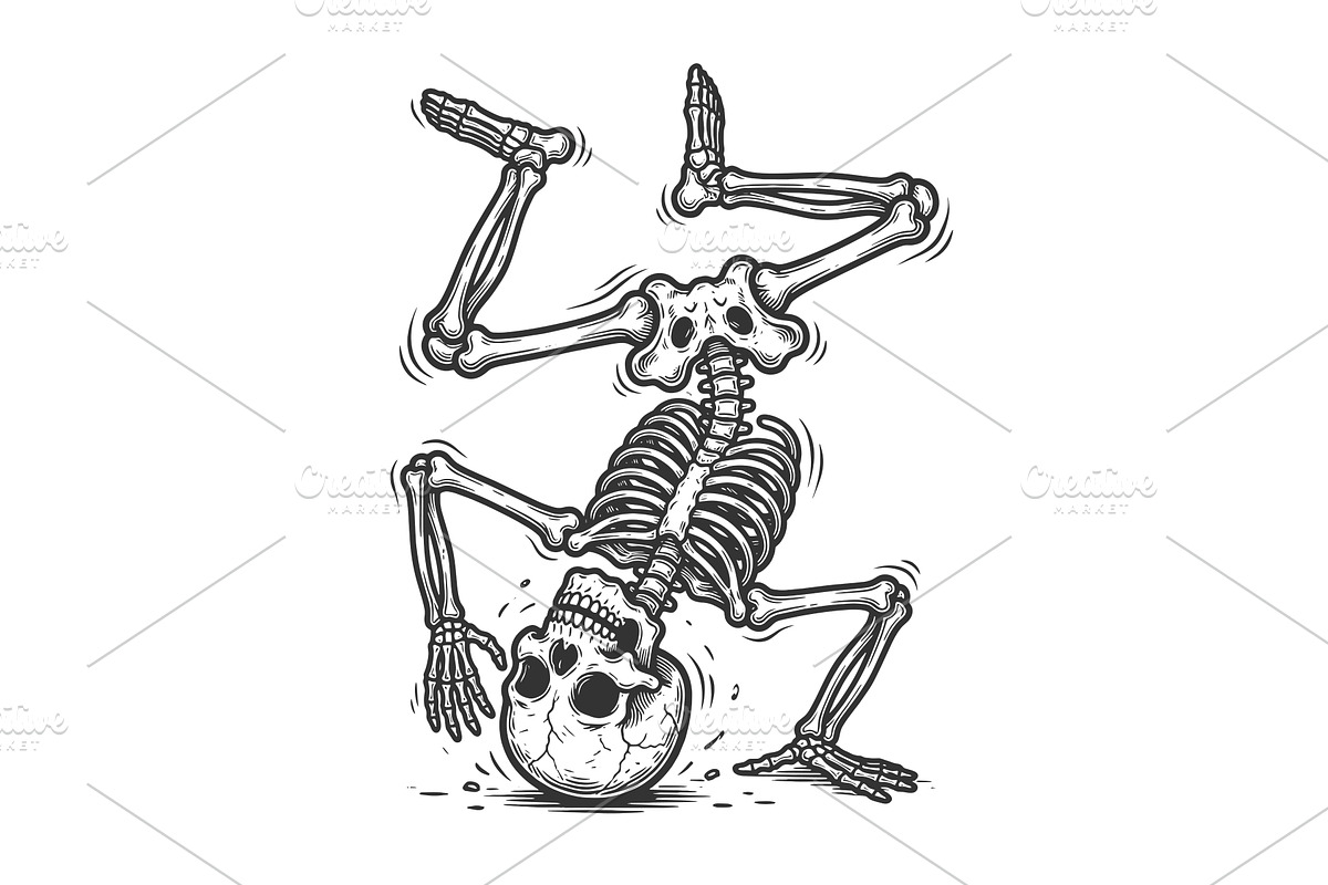 Funny Skeleton Doing Headstand Pose, a Person Illustration by AlexArt