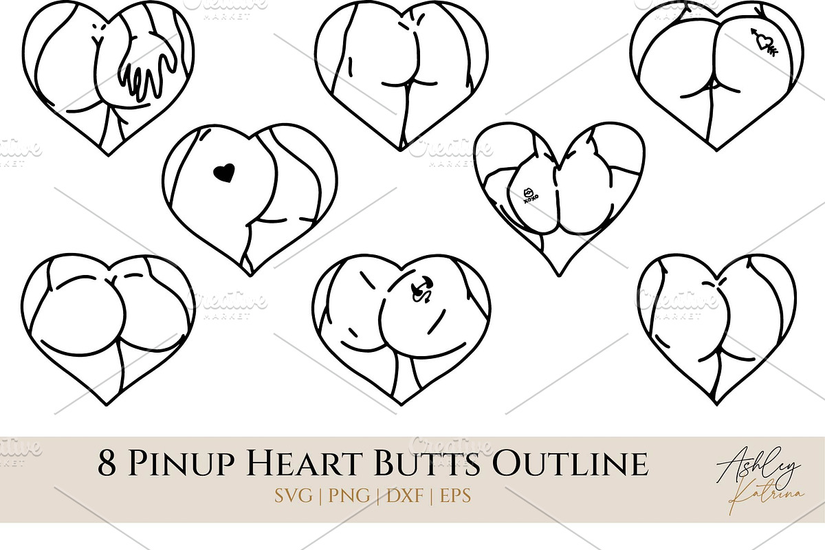 16 Pinup Heart Boobs & Butts Clipart, a Graphic by Ashley Katrina (Photo 7 of 12)