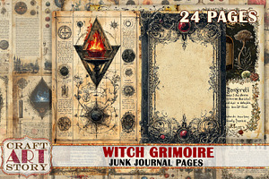 Witch Grimoire junk journal Pages, an Illustration by CraftArtStory
