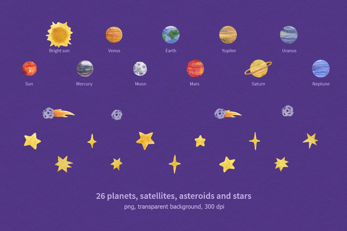 Watercolor space clipart with planet, an Animal Illustration by CreativeByLu (Photo 9 of 11)