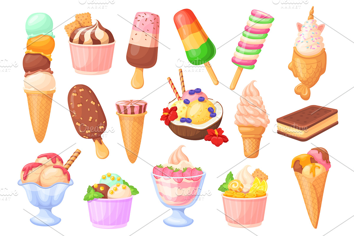 Cartoon ice cream set. Icecream, a Food Illustration by Stock-Smart-Start