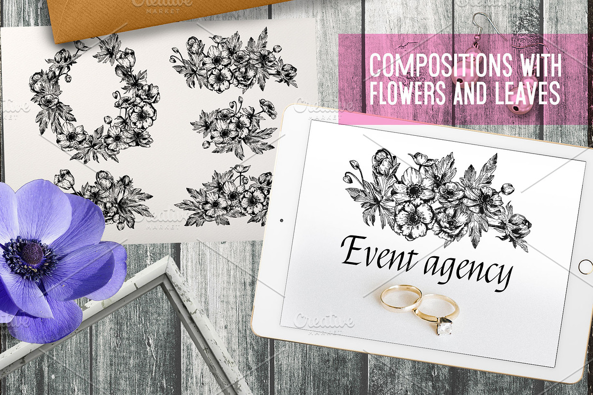 Anemones. Ink flower set, an Illustration by Alena Kaz (Photo 5 of 5)
