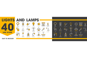 Lights and lamps outline icons, a Technology Illustration by Vector Tradition