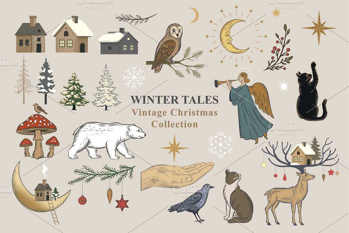 Vintage Christmas Illustrations, a Seasonal Illustration by lenlis (Photo 3 of 9)