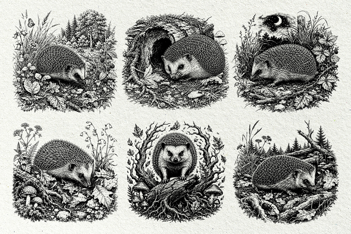 Forest Hedgehog Illustrations, an Animal Illustration by DENIDigitalArtSudio (Photo 3 of 8)