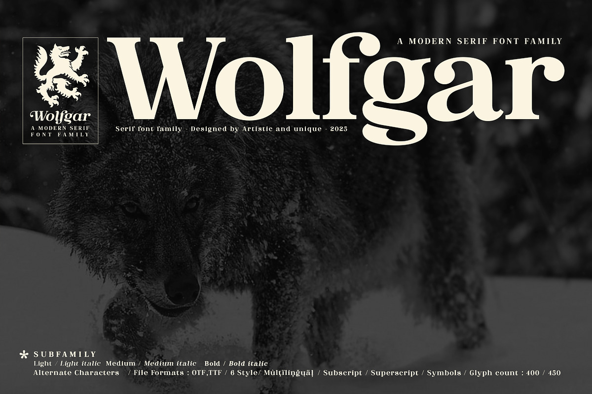 Wolfgar - Serif Font Family, a Serif Font by Artistic & Unique (Photo 1 of 15)