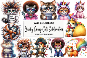 Quirky Crazy Cats Sublimation Clipar, an Illustration by DreamArtGraphic