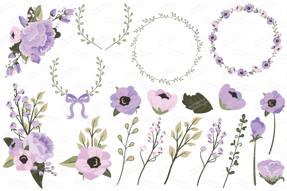 Lavender Bicycle & Flower Vectors, an Illustration by Amanda Ilkov (Photo 4 of 5)