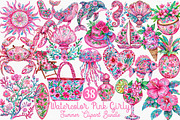Watercolor Pink Girly Summer Clipart, a Seasonal Illustration by Canvas Craft (Thumbnail 1 of 7)