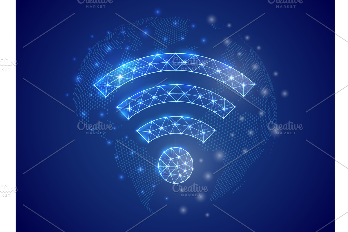Wi-Fi low poly symbol with world map, a Texture Illustration by GraphiShop