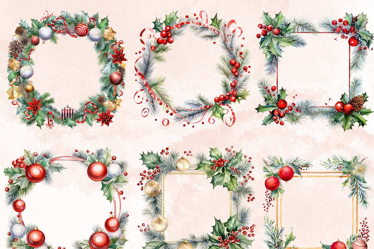 Watercolor Christmas Frames Clipart, an Illustration by GiraffeCreative (Photo 6 of 9)
