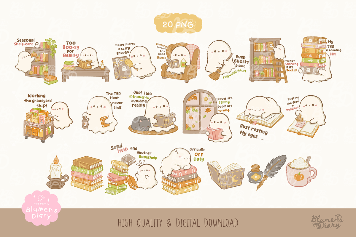 Booji Haunted Library Ghost Clipart, a Seasonal Illustration by Blumensdiary (Photo 2 of 6)