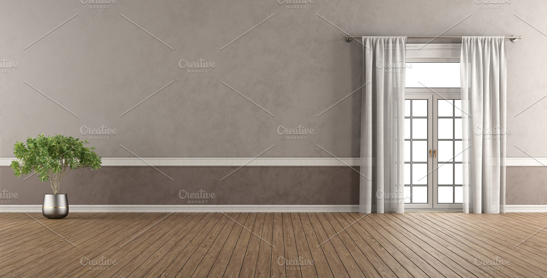 empty classic style room with window, an Architecture Photo by Archideaphoto
